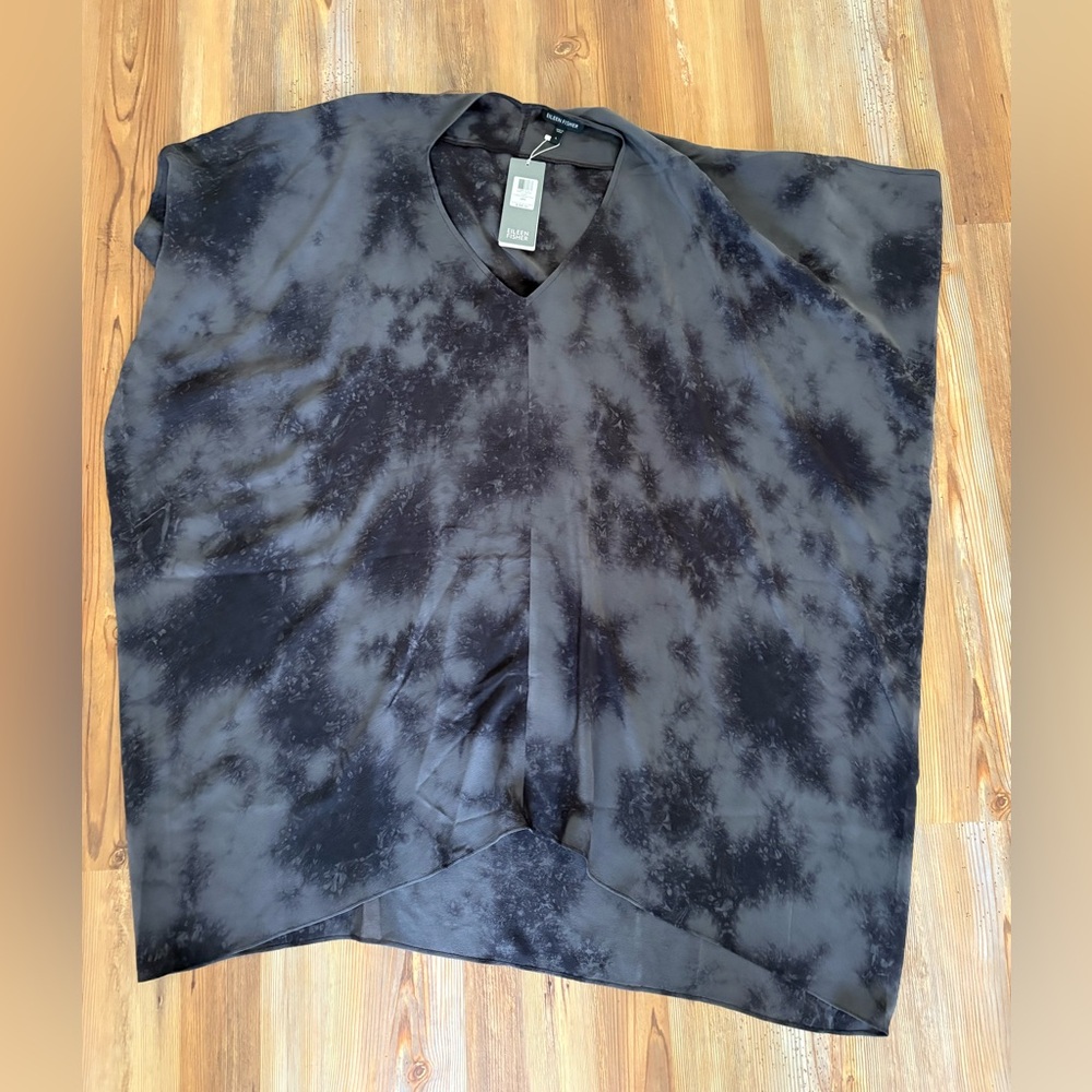 Eileen Fisher Black and Gray 100% silk tunic